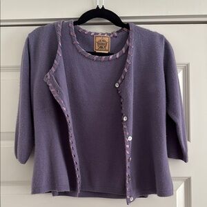 Vintage Purple Cardigan and shirt with Ruffled Trim
